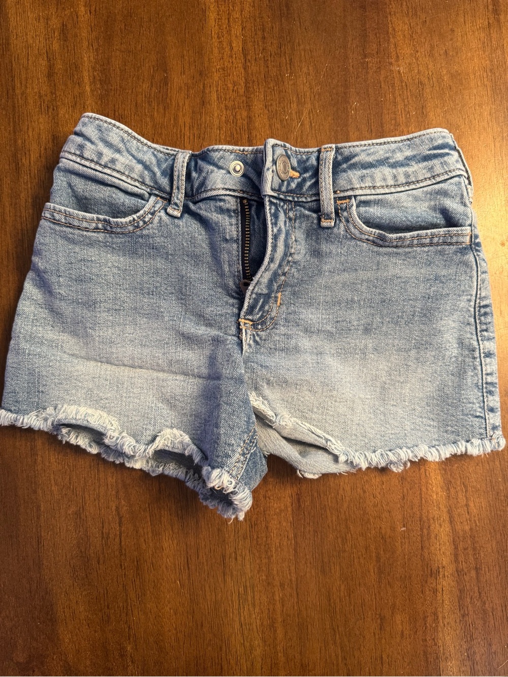 abercrombie kids Light Wash Denim Frayed Hem Shorts